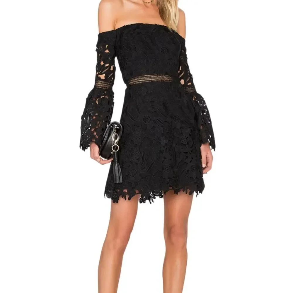Cynthia Rowley Wild Flower Lace Mini Dress Black Women's 2 Coquette Whimsigoth - Picture 1 of 16